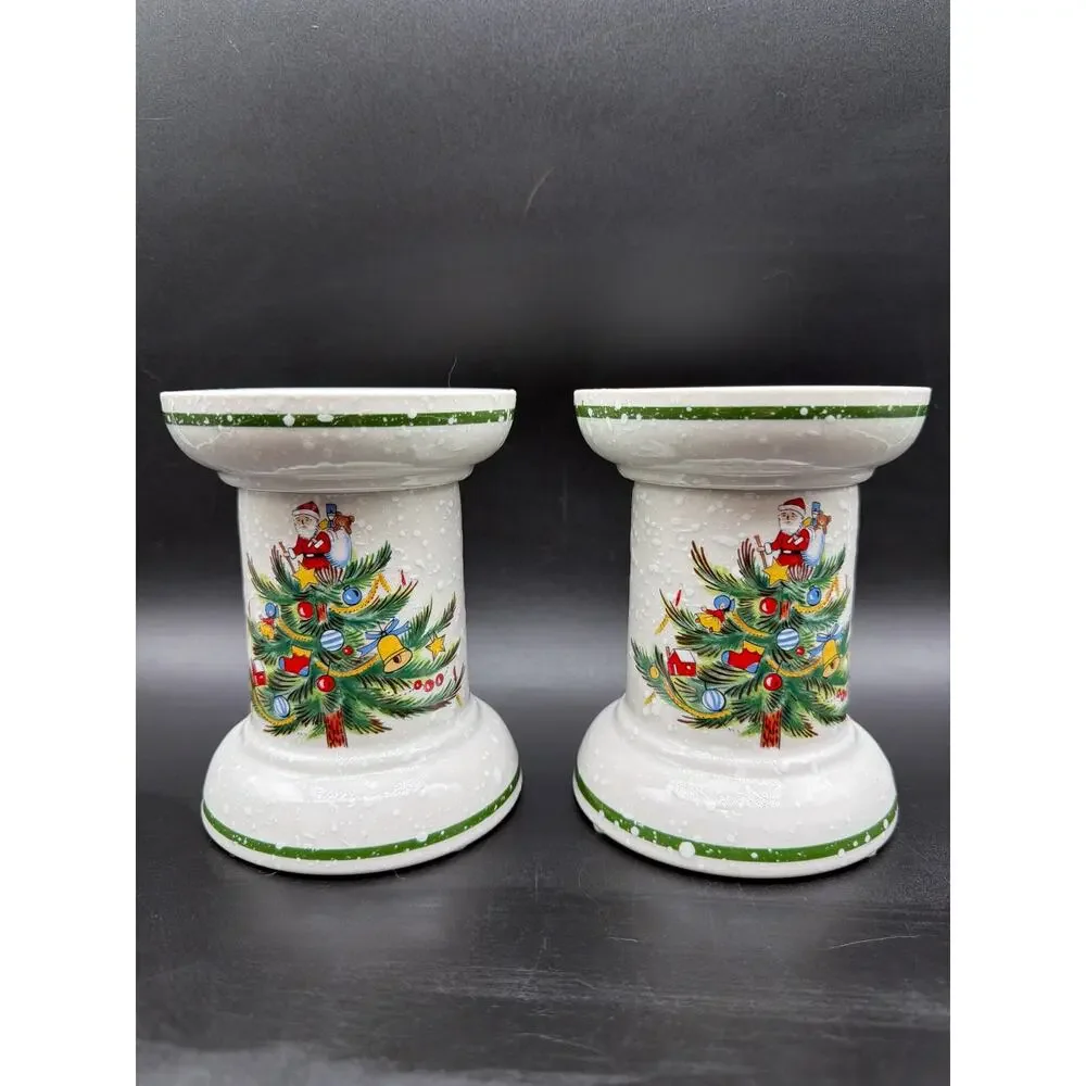 Mikasa Christmas Treats HP306 Candle Holders Santa Tree Japan Pair w Boxes
